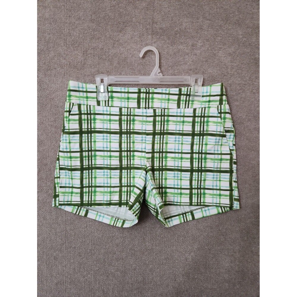 NY&C New York And Company Shorts Womens L White Green Plaid Pull On NEW